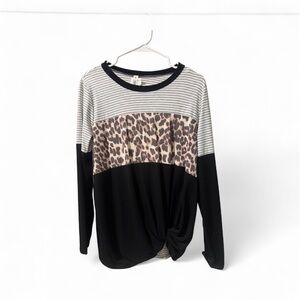 Vanilla Bay Black and Leopard Long Sleeve Top